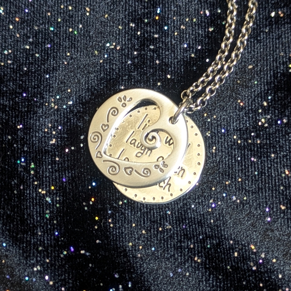 Brighton Heart Silver Pendant Coin Live Laugh Love Necklace - Picture 2 of 4